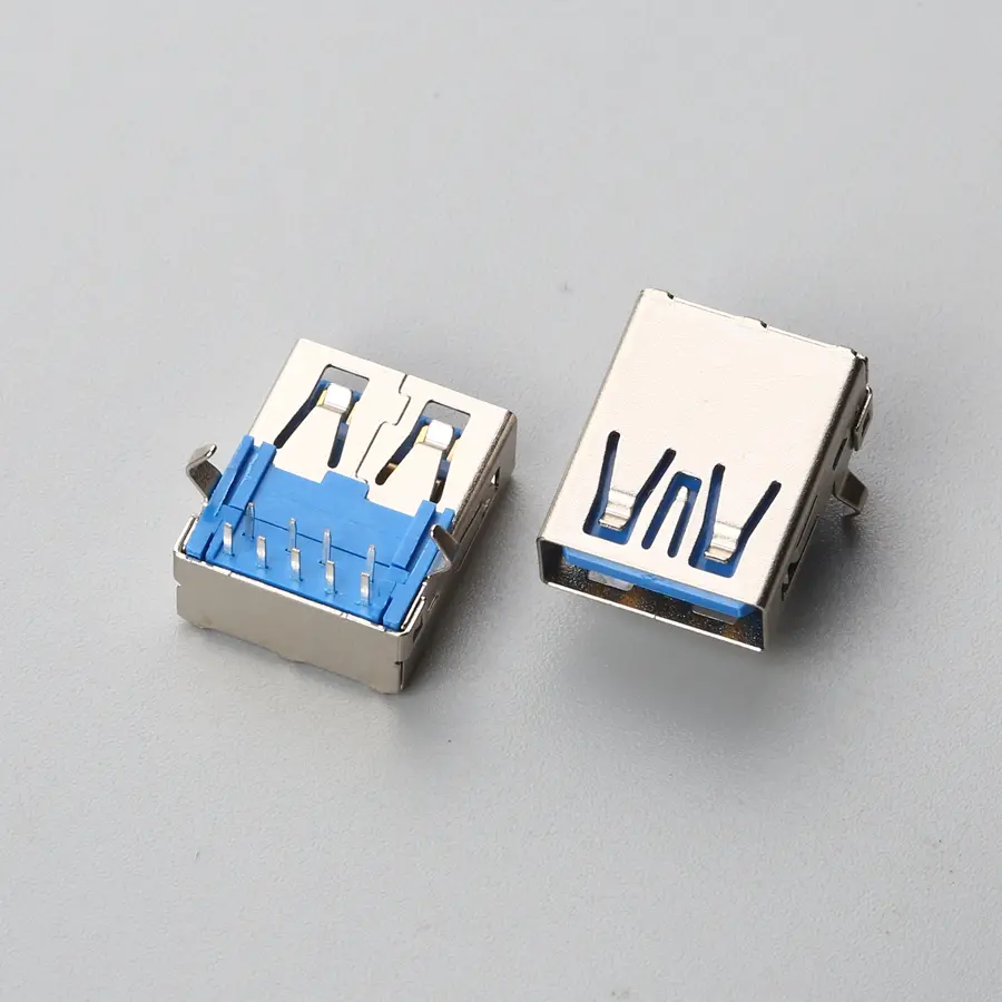 20.BUSF09L2N12183 USB3.0 AF 板上型DIP 无卷边带弯脚 PBT料